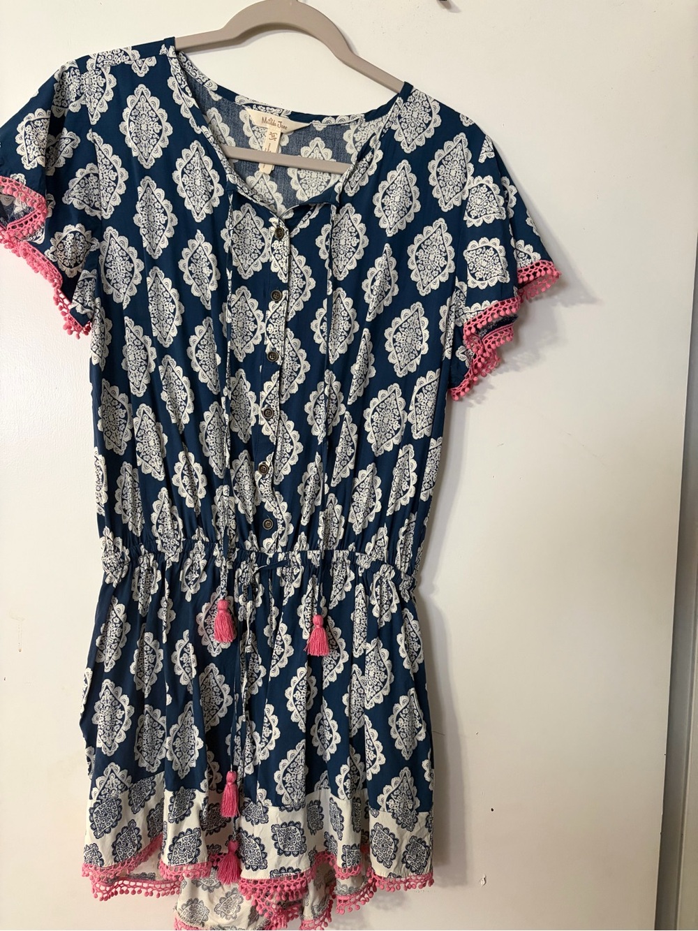 Matilda Jane Navy and Pink Printed Girls' Tassel Romper